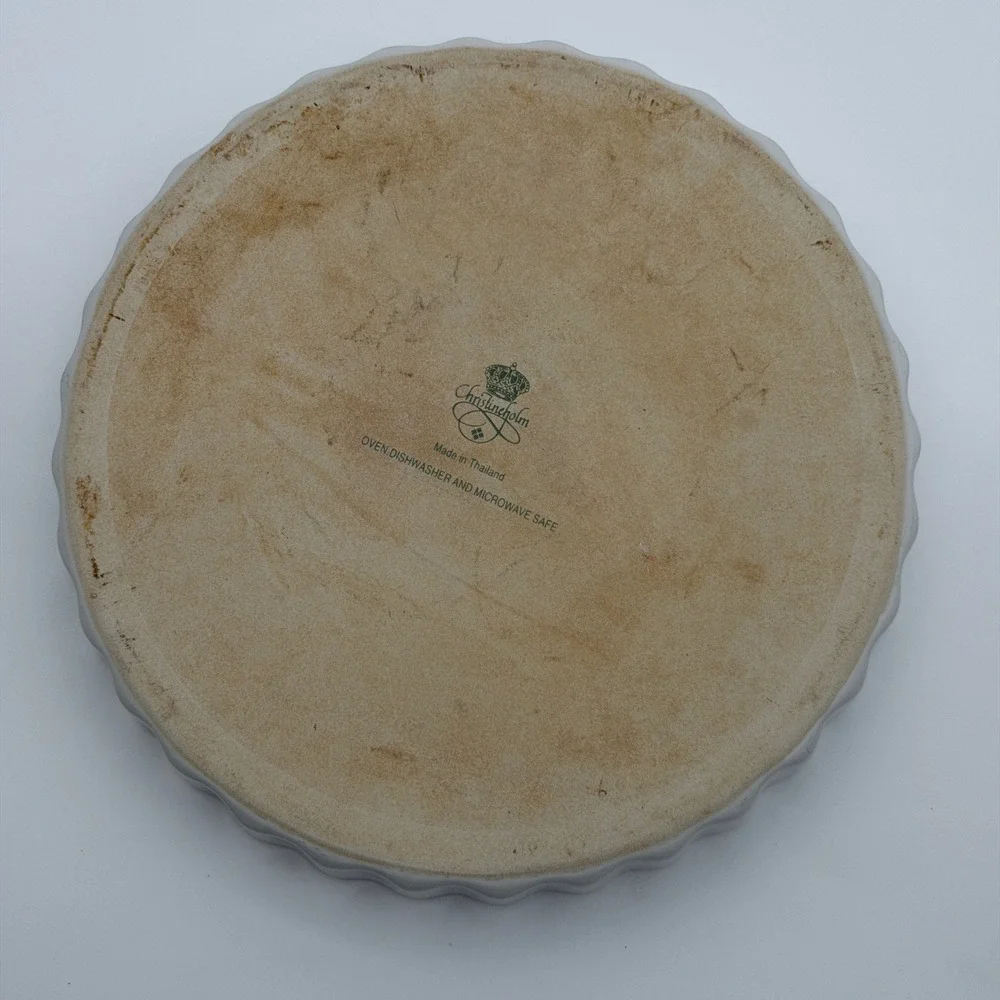 Christineholm Porcelain Quiche Tart Dish Pink Rose Fluted Round White‎ Bakeware